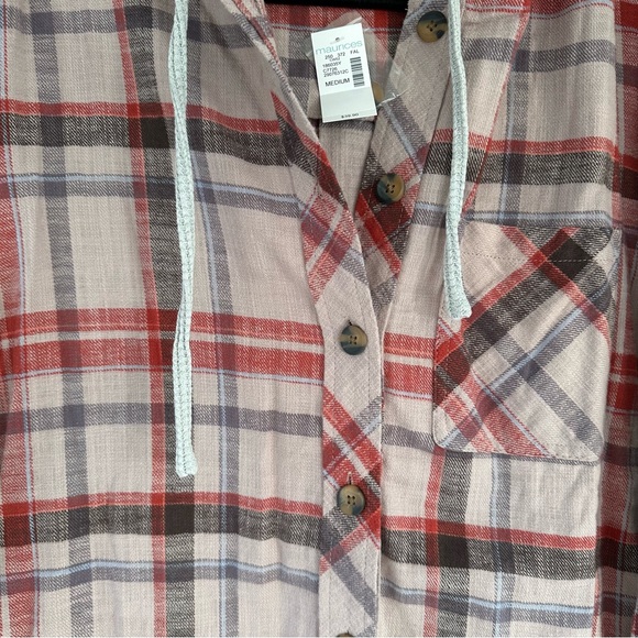 NWT Maurices Red and Brown Button Down Flannel Grey Hoodie Size Medium - Picture 4 of 6